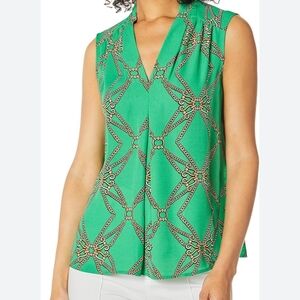 Nine West Vibrant Green Chain Pattern Blouse